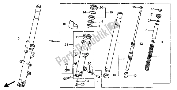 All parts for the Front Fork of the Honda ST 1300 2006
