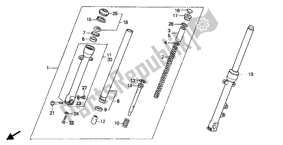 All parts for the Front Fork of the Honda NTV 650 1991