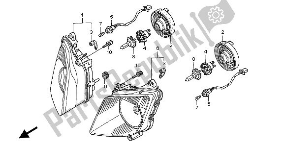 All parts for the Headlight (uk) of the Honda VTR 1000 SP 2003