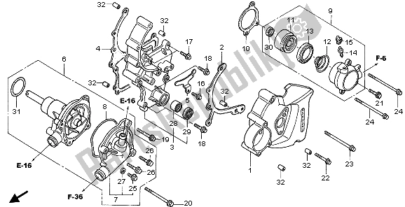 All parts for the Water Pump of the Honda VFR 800 2007
