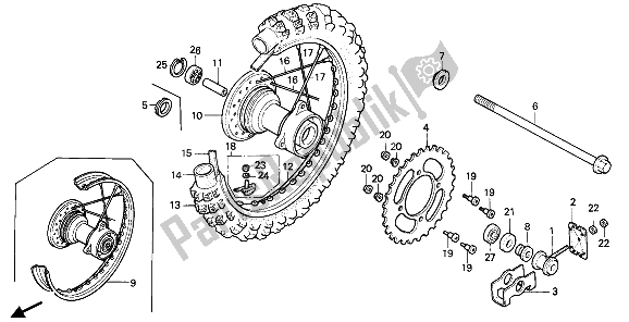 All parts for the Rear Wheel of the Honda CR 80R 1986
