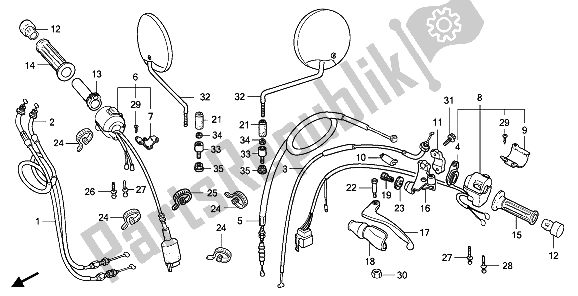 All parts for the Handle Lever & Switch & Cable of the Honda NX 250 1989