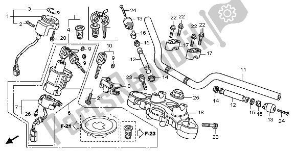 All parts for the Handle Pipe & Top Bridge of the Honda CBF 1000 FA 2011