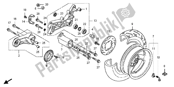 Alle onderdelen voor de Achterwiel van de Honda FJS 600A 2012