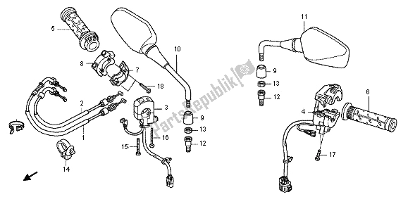 Alle onderdelen voor de Schakelaar & Kabel & Spiegel van de Honda CB 1000R 2012