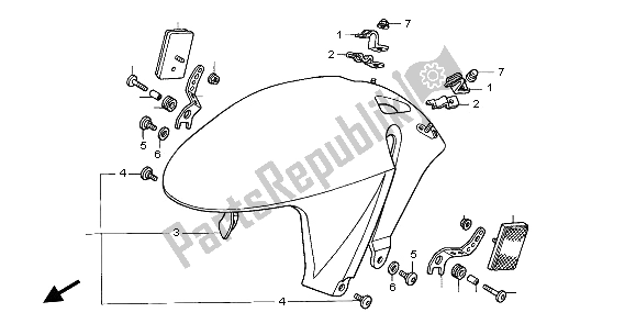 All parts for the Front Fender of the Honda VTR 1000 SP 2002