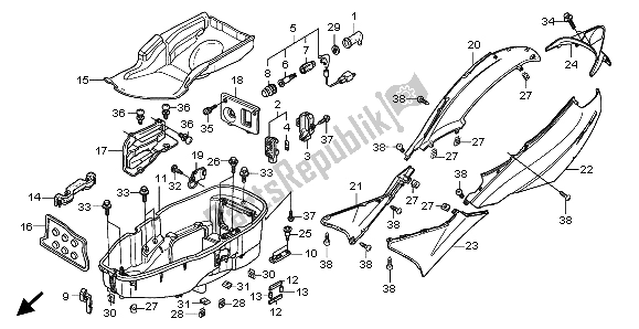 All parts for the Body Cover & Luggage Box of the Honda FES 125A 2007