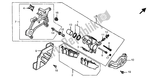 Tutte le parti per il Pinza Freno Posteriore del Honda CR 125R 2001