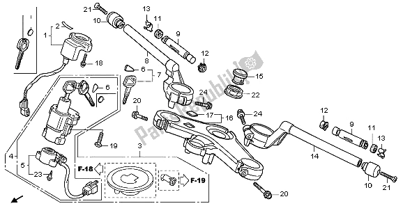 All parts for the Handle Pipe & Top Bridge of the Honda VFR 800 2006