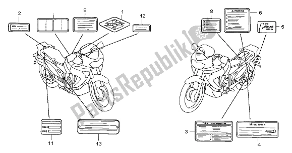 Tutte le parti per il Etichetta Di Avvertenza del Honda XL 650V Transalp 2001