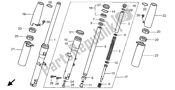 All parts for the Front Fork of the Honda VT 750C2 1998