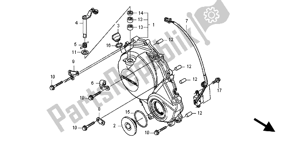 Alle onderdelen voor de Rechter Carterdeksel van de Honda CBR 600 RA 2012