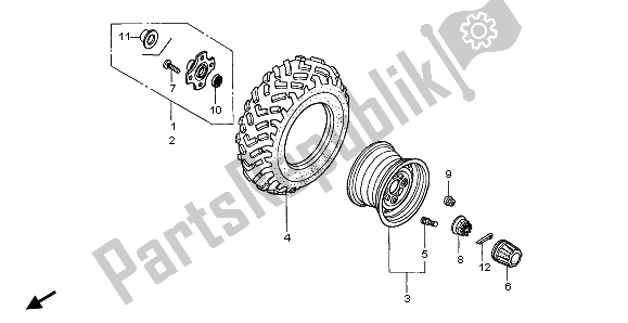 Todas as partes de Roda Traseira do Honda TRX 350 FE Fourtrax Rancher 4X4 ES 2002