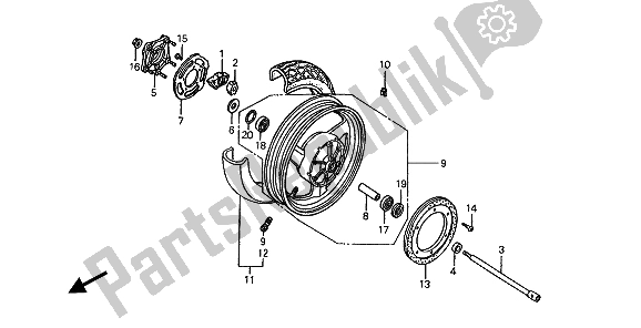 All parts for the Rear Wheel of the Honda ST 1100 1994