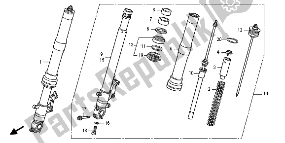 All parts for the Front Fork of the Honda CB 1000R 2010