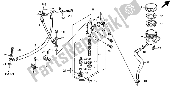 All parts for the Rear Brake Mastercylinder of the Honda CB 600F3A Hornet 2009