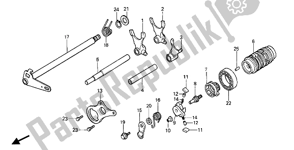 All parts for the Shift Drum & Shift Fork of the Honda CR 80R2 1986