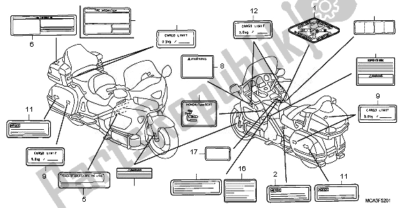 All parts for the Caution Label of the Honda GL 1800 2008