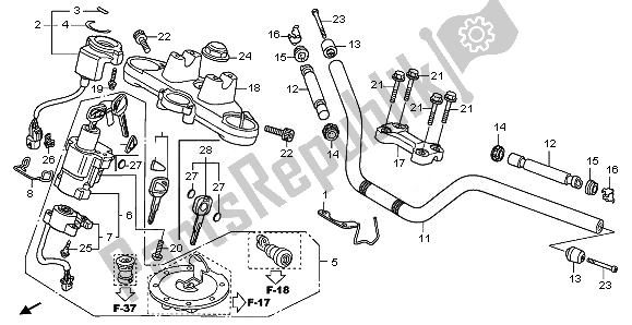 All parts for the Handle Pipe & Top Bridge of the Honda NT 700 VA 2008