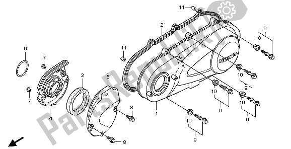 All parts for the Left Crankcase Cover of the Honda FES 150A 2009