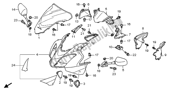 All parts for the Upper Cowl of the Honda VFR 800A 2009