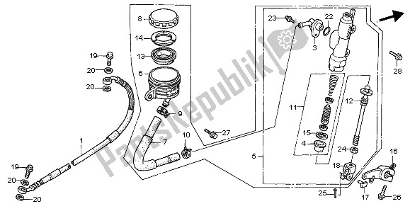 All parts for the Rear Brake Master Cylinder of the Honda XRV 750 Africa Twin 1996