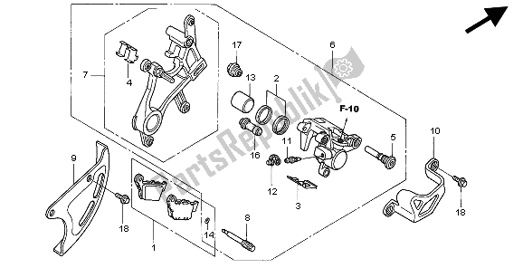 All parts for the Rear Brake Caliper of the Honda CR 250R 2003