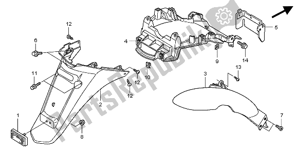 All parts for the Rear Fender of the Honda PES 150 2007