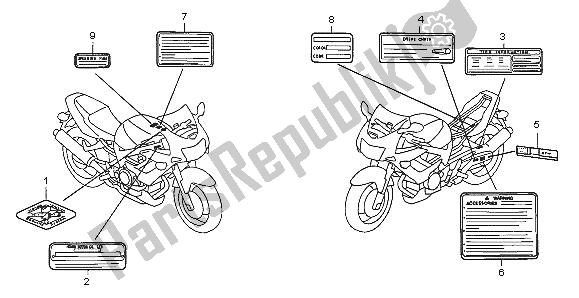 Alle onderdelen voor de Waarschuwingsetiket van de Honda VTR 1000F 2005