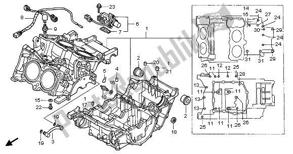 All parts for the Crankcase of the Honda VFR 800 2003