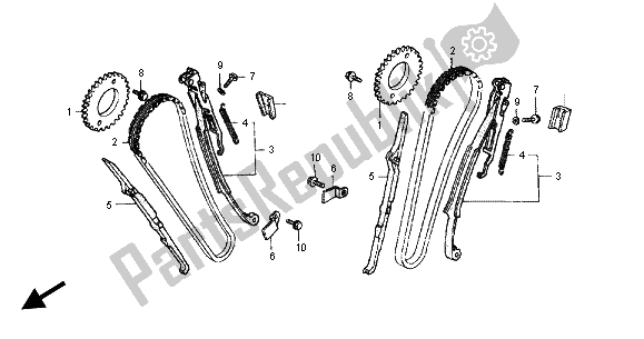 Alle onderdelen voor de Nokkenketting & Spanner van de Honda VT 750C 2004