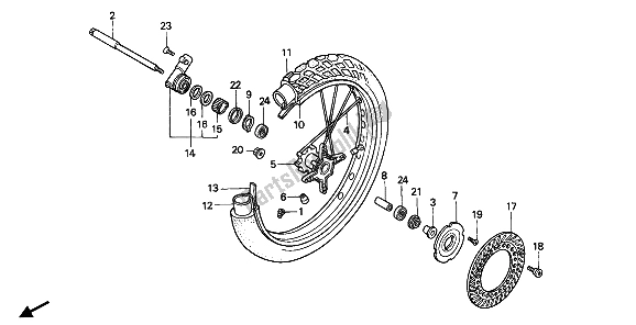 All parts for the Front Wheel of the Honda NX 650 1990