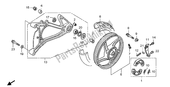 All parts for the Rear Wheel & Swingarm of the Honda SH 150 2007