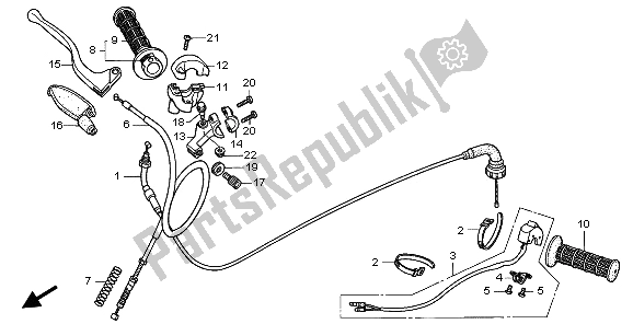 All parts for the Handle Lever & Switch & Cable of the Honda XR 70R 2000
