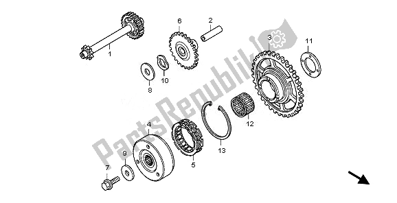 All parts for the Starting Clutch of the Honda CBR 1000 RA 2010