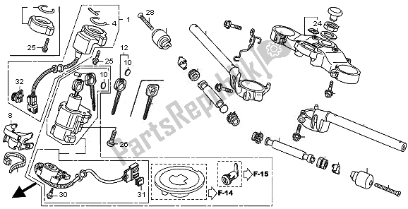Alle onderdelen voor de Handvat Pip & Top Bridge van de Honda CBR 600 RA 2010