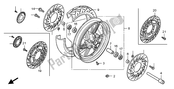 All parts for the Front Wheel of the Honda CBF 600S 2008
