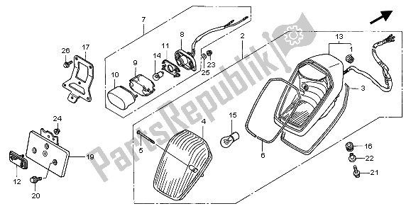 All parts for the Taillight of the Honda VTX 1800C 2002