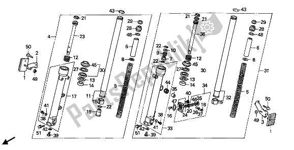 Todas las partes para Tenedor Frontal de Honda CBR 600F 1989