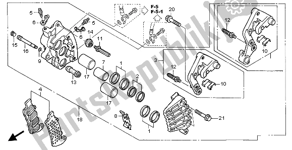 All parts for the R. Front Brake Caliper of the Honda ST 1300 2003