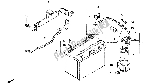 All parts for the Battery of the Honda NX 650 1989