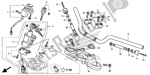 Alle onderdelen voor de Handvatpijp & Hoogste Brug van de Honda CB 600 FA Hornet 2013