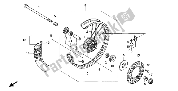 All parts for the Front Wheel of the Honda CR 85R SW 2004