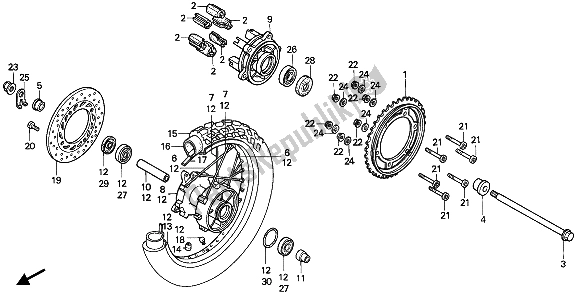 All parts for the Rear Wheel of the Honda NX 650 1992