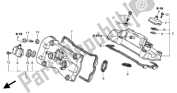 All parts for the Cylinder Head Cover of the Honda VFR 800 2004