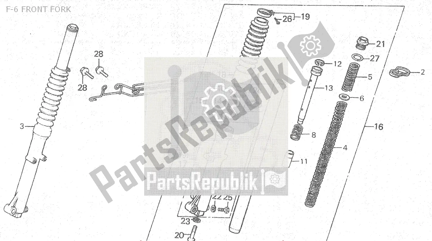 All parts for the F-6 Front Fork of the Honda MTX 80 1983