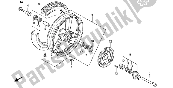 All parts for the Front Wheel of the Honda NTV 650 1993
