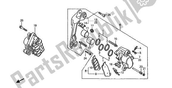All parts for the Front Brake Caliper of the Honda ST 1100 1990