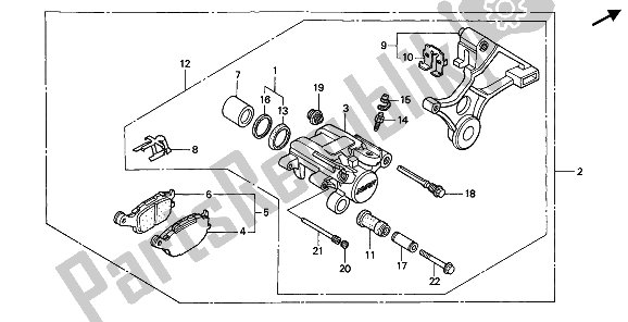 All parts for the Rear Brake Caliper of the Honda CBR 600F 1992