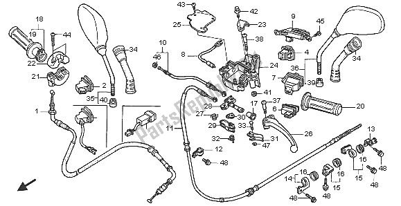 All parts for the Handle Lever & Switch & Cable of the Honda NES 150 2005